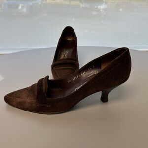 Salvatore Ferragamo Brown Suede Kitten Heel Pumps for Women